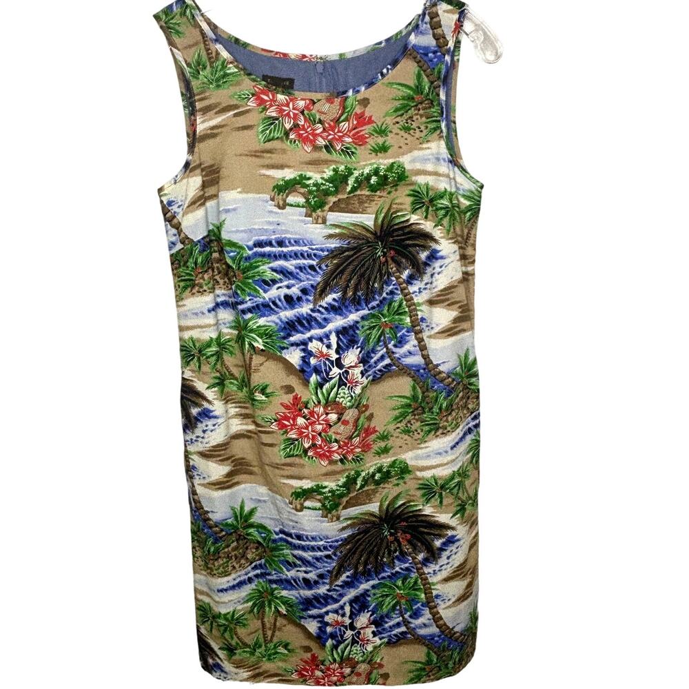 Talbots Wms 6 Sleeveless Hawaiian Tropical Scenic Print Shift Dress Resortwear